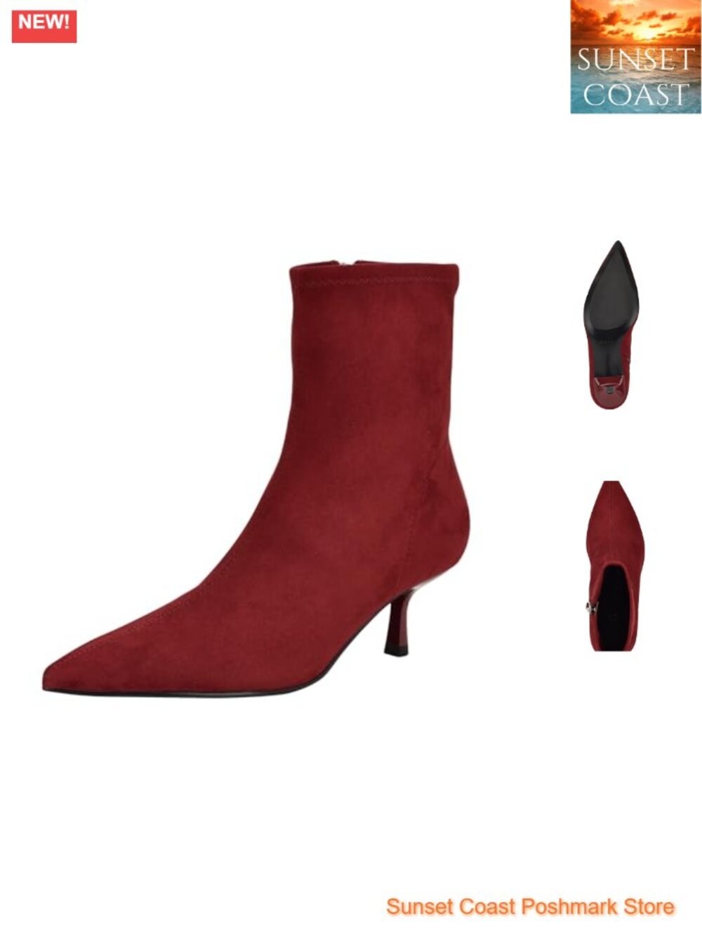 Faux Suede Pointed Toe Ankle Booties Kitten Heel Zipper